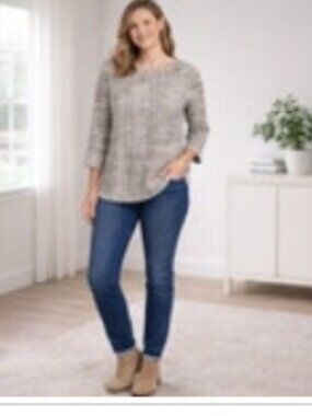 C22 W5 Women’s 3/4 Sleeve Tan Tweed Sweater, Small, NWT